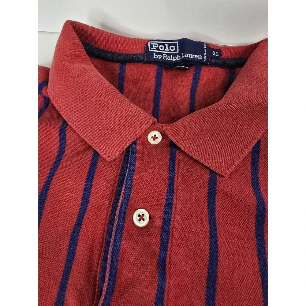 Polo Ralph Lauren Shirt Extra Large XL Mens Blue Red Stripe Green Pony Rugby Vtg